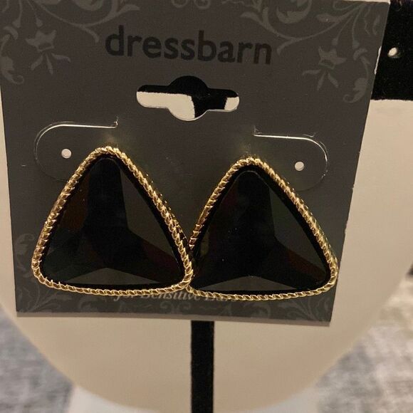 DressBarn Earrings Triangle design border gold color inside black NWT - Picture 1 of 5